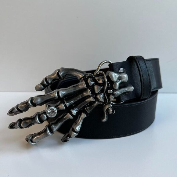 y2k 2000s vintage style skeleton grunge goth emo black belt - Picture 1 of 8